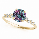 14k Yellow Gold Scatter Created Alexandrite and Diamond Ring