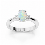14k White Gold Three-Stone Opal and Diamond Ring