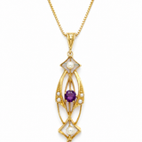 Estate 10k Yellow Gold Amethyst and Pearl Vintage Necklace