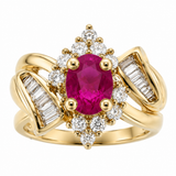 Estate 14k Yellow Gold Ruby and Diamond Bypass Ring