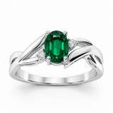 14k White Gold Twist Emerald and Diamond Ring