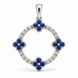 14k White Gold Sapphire and Diamond Flower Pendant