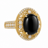 Estate 18k Yellow Gold Black Onyx Halo Ring