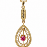 Estate 10k Yellow Gold Red Stone Necklace