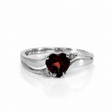 14k White Gold Heart Garnet and Diamond Ring