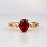 14k Yellow Gold Solitaire Oval Garnet Ring