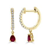 14k Yellow Gold Ruby and Diamond Dangle Earrings