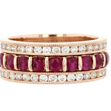 14k Rose Gold Multi Row Ruby and Diamond Band