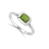 14k White Gold Bezel-Set Peridot Ring