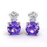14k White Gold Amethyst and Diamond Stud Earrings