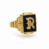 Estate 14k Yellow Gold Onyx and Diamond Signet Ring
