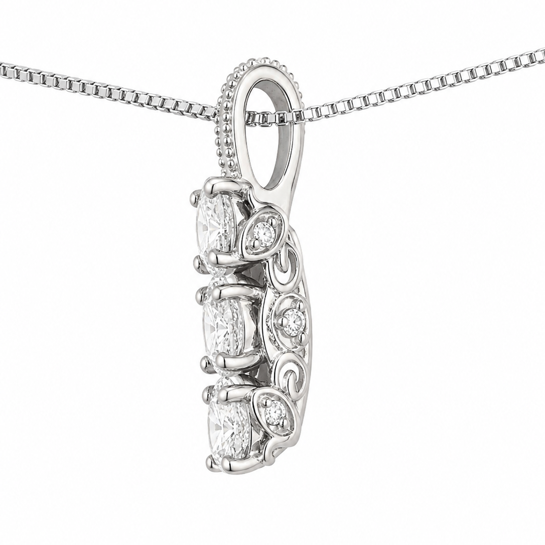 Estate 14k White Gold Diamond Three-Stone Necklace