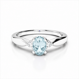 14k White Gold Three-Stone Aquamarine and Diamond Ring