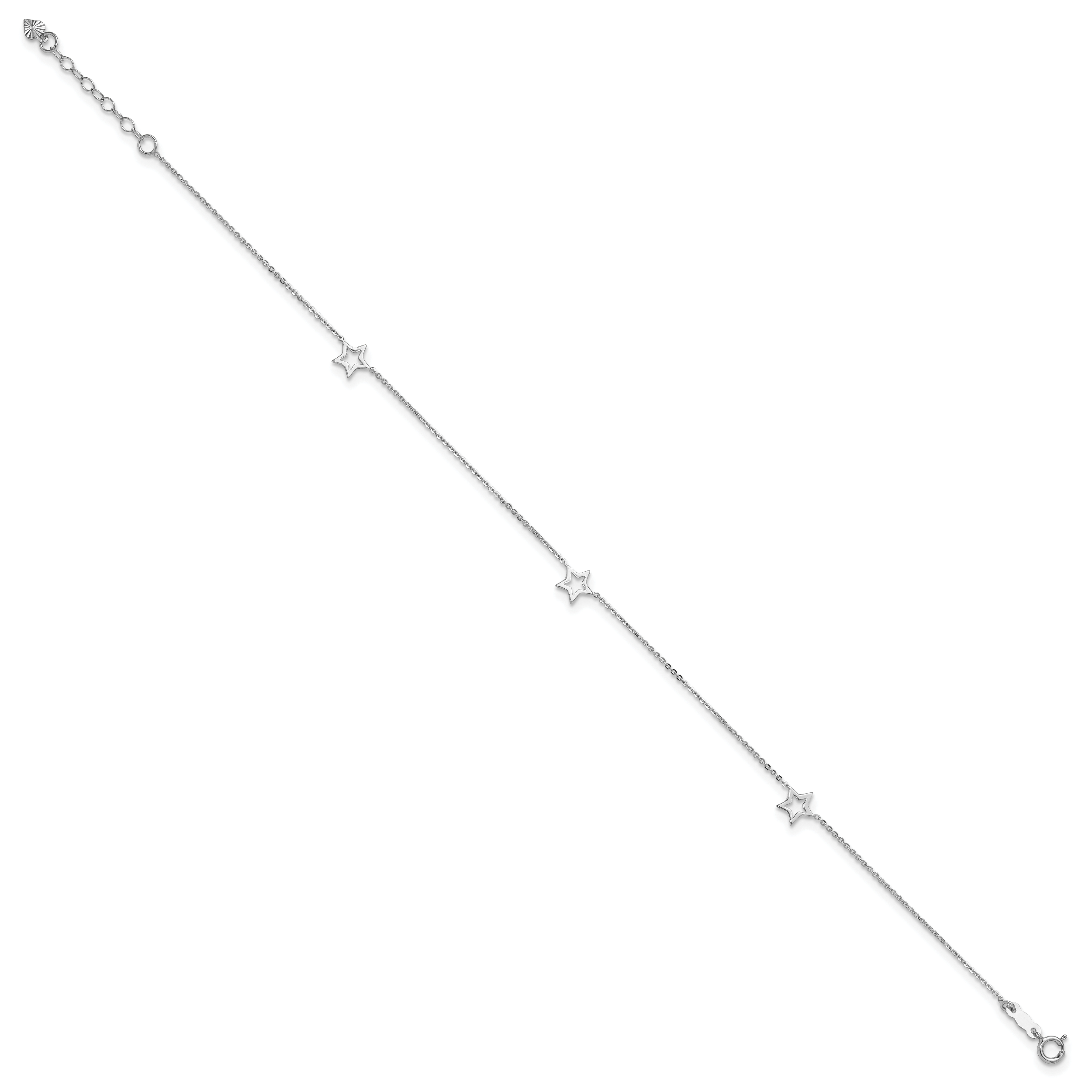 14K White Gold Adjustable Star 9in Plus 1in ext. Anklet