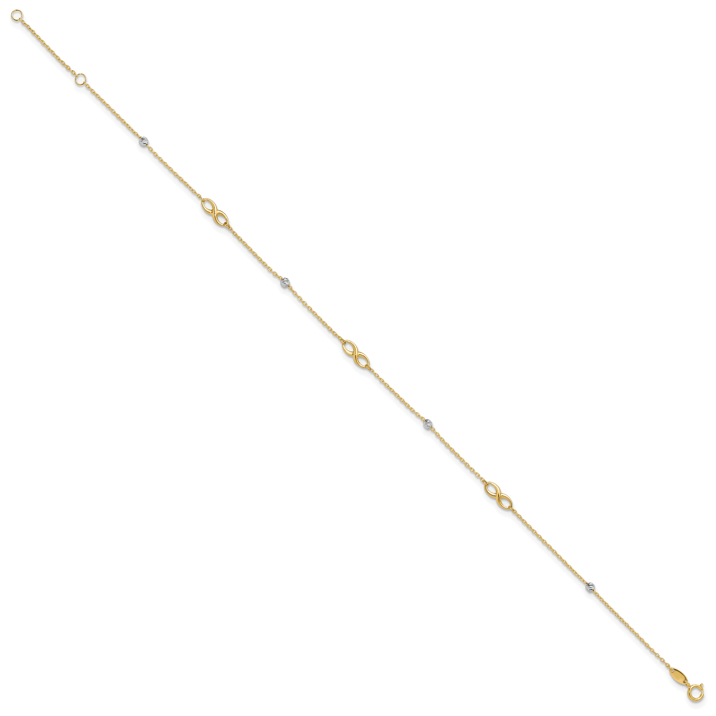14K Two-Tone Diamond-cut Beads and Infinity 10in Plus 1in ext. Anklet