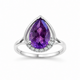 14k White Gold Free Form Amethyst and Diamond Ring