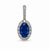 14k White Gold Sapphire and Diamond Halo Pendant