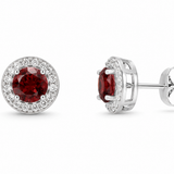14k White Gold Garnet and Diamond Stud Earrings