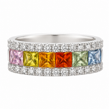 Estate 14k White Gold Sapphire Multi Row Ring