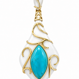 Estate 14k Yellow Gold Turquoise White Enamel Pendant