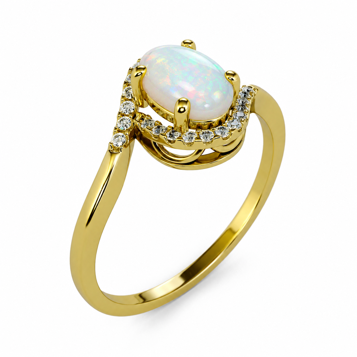 14k Yellow Gold Halo Opal and Diamond Ring