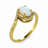 14k Yellow Gold Halo Opal and Diamond Ring