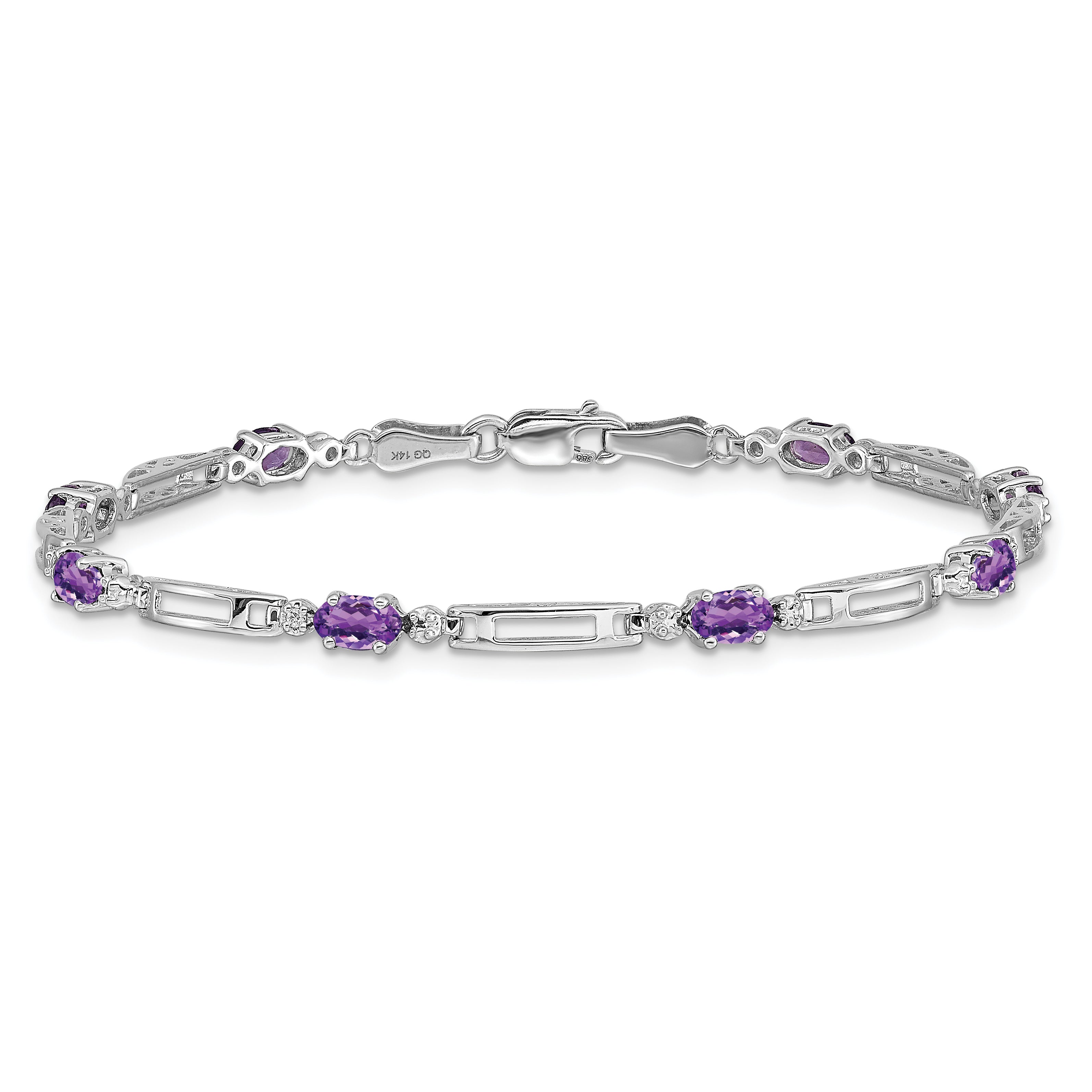 14k White Gold Diamond and Amethyst Bracelet