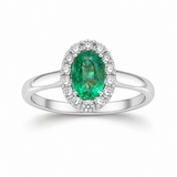 14k White Gold Halo Emerald and Diamond Ring