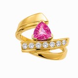 Estate 14k Yellow Gold Pink Sapphire and Diamond Bypass Ring