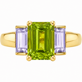 Estate 10k Yellow Gold Peridot and Amethyst Three-Stone Ring
