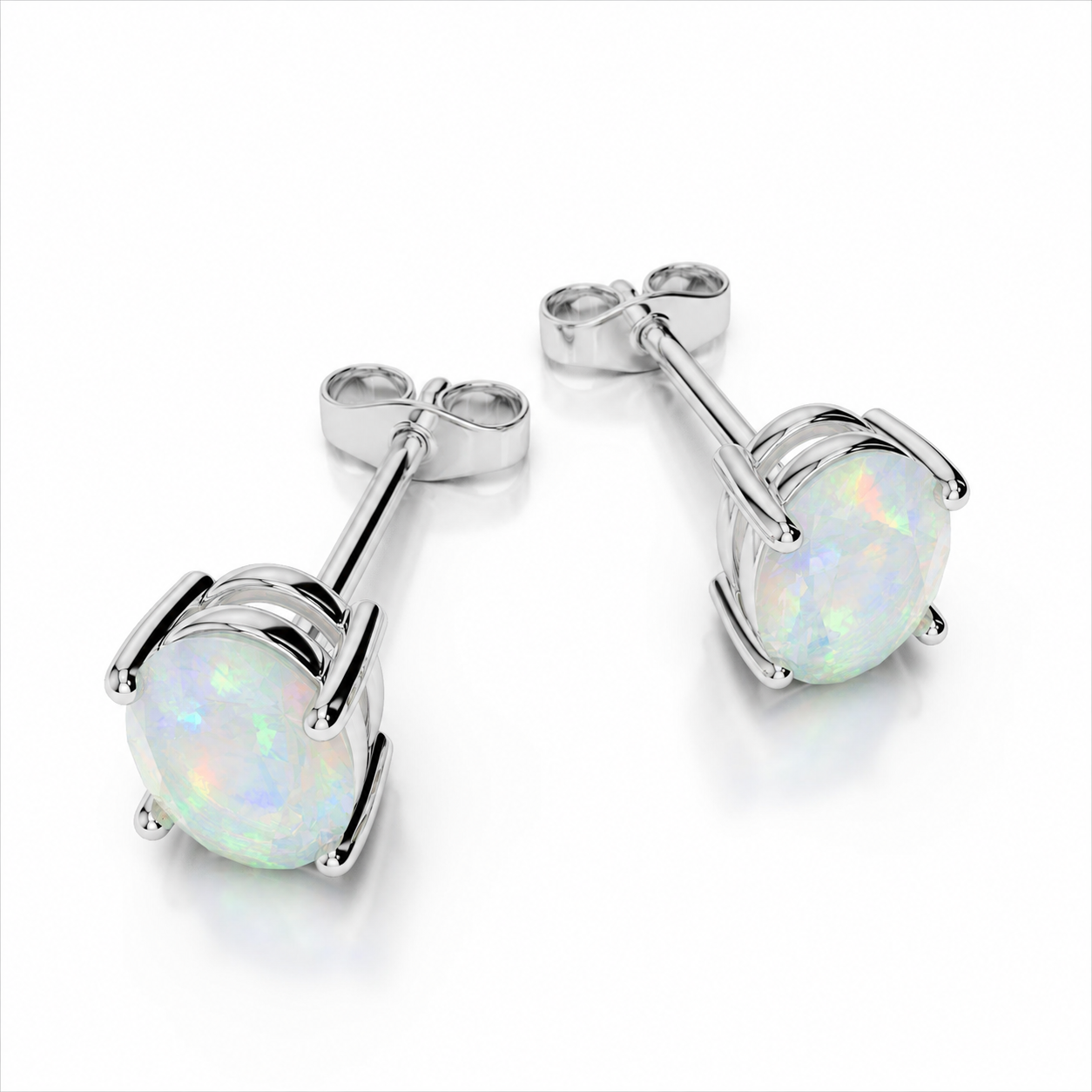 14k White Gold Opal Stud Earrings