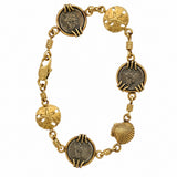 Estate Sterling Silver Yellow Gold Coin Bracelet
