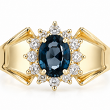 Estate, Sapphire and Halo Diamond ring, 14k Yellow Gold Ring