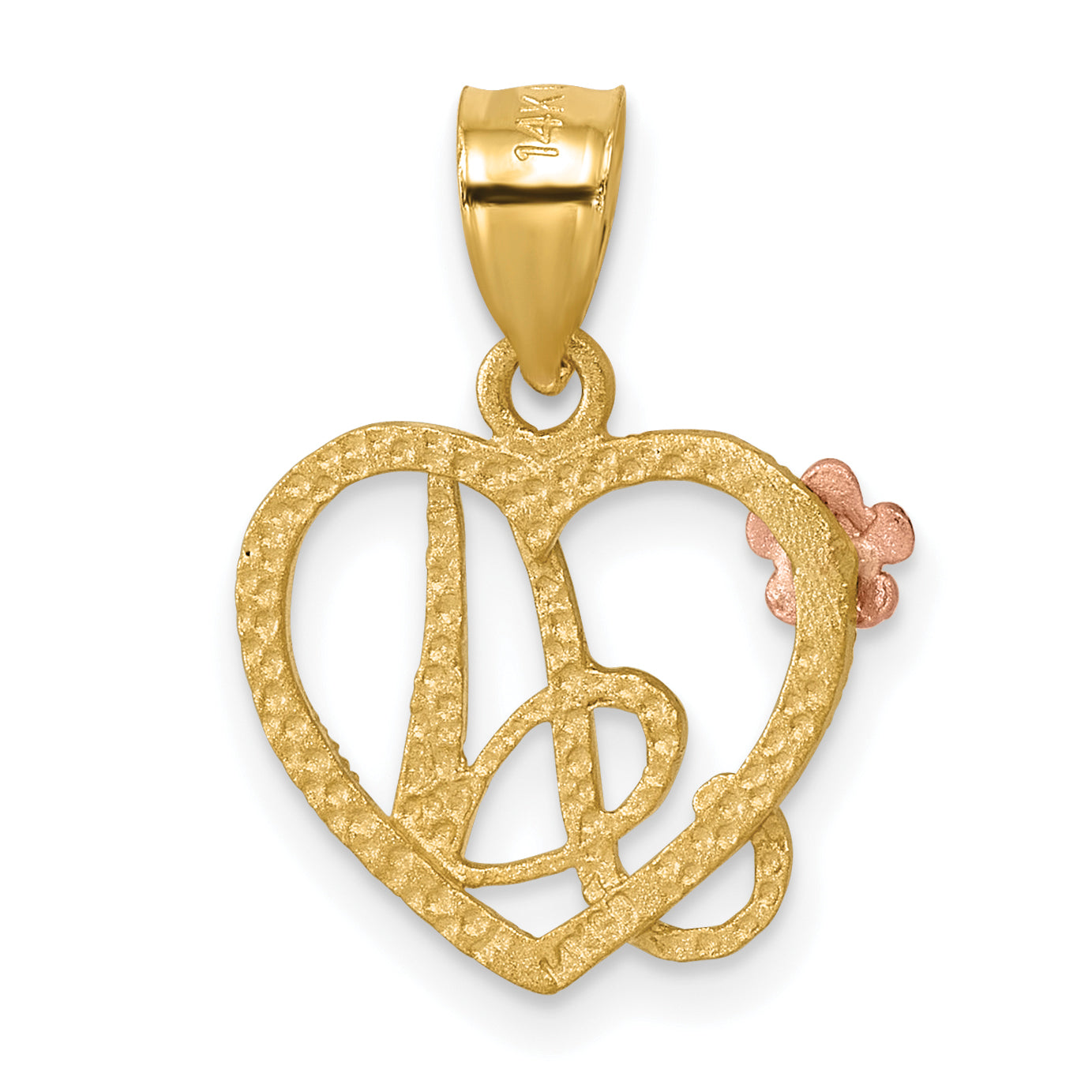14k Two-Tone Heart Letter A  Initial Pendant