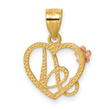 14k Two-Tone Heart Letter A  Initial Pendant