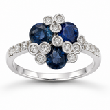 14k White Gold Cluster Sapphire and Diamond Ring