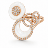 Estate 14k Yellow Gold Mother of Pearl and Diamond Free Form Ring