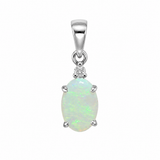 14k White Gold Opal and Diamond Accent Pendant
