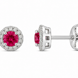 14k White Gold Ruby and Diamond Halo Stud Earrings