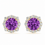 14k Yellow Gold Amethyst and Diamond Halo Stud Earrings