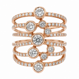 Estate 14k Rose Gold Diamond Multi Row Ring