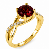 14k Yellow Gold Twist Garnet and Diamond Ring