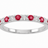 14k White Gold Straight Row Ruby and Diamond Band