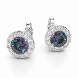 14k White Gold Created Alexandrite and Diamond Stud Earrings