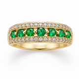14k Yellow Gold Straight Row Emerald and Diamond Ring