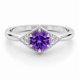14k White Gold Cluster Amethyst and Diamond Ring