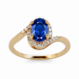 14k Yellow Gold Halo Sapphire and Diamond Ring