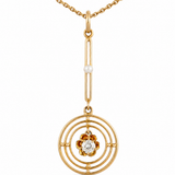 Estate 14k Yellow Gold Diamond and Pearl Art Deco Necklace