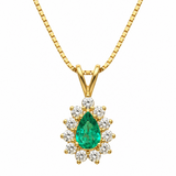 Estate 14k Yellow Gold Emerald and Diamond Halo Necklace