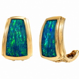 Estate 14k Yellow Gold Opal Hoop Earrings